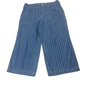 Seven7 Wide Leg Cropped Denim Culottes Striped Blue White Size 16